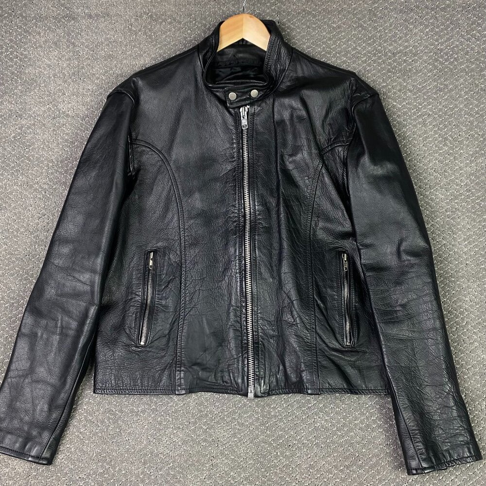 Mega Force Leather Jacket Men's 44 Black Motorcycle Cafe Racer